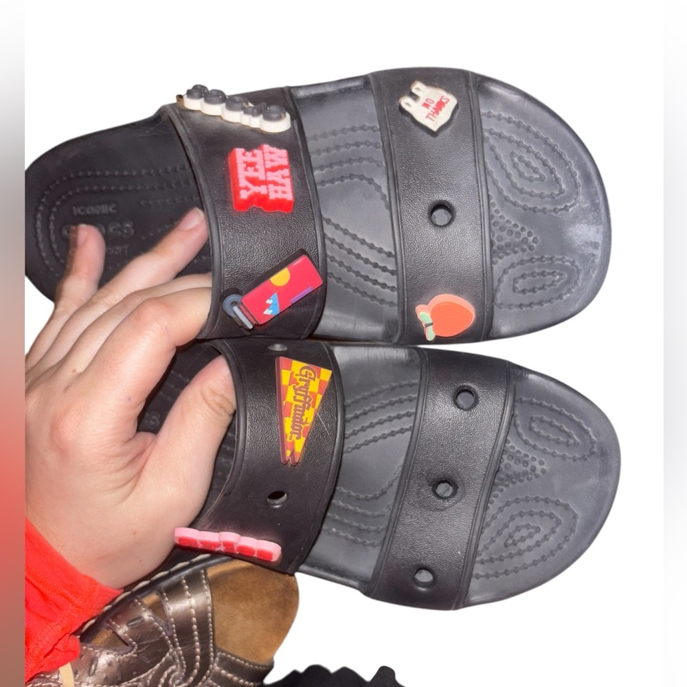 Crocs Unisex Baya Two-Strap Slide Sandals, Black Womens Size 7
